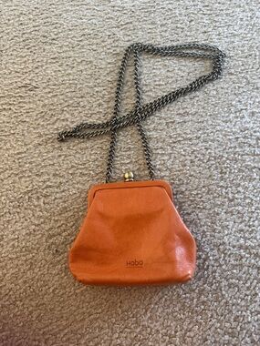 HOBO Orange Leather Kiss-Lock Wristlet with Chain Strap